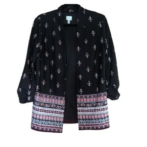 Dressbarn Open Front Blazer Striped Abstract Pink and Maroon Print Black Size S